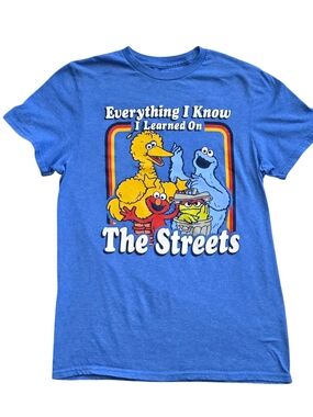 Sesame Street Small Blue Retro Big Bird Cookie Monster Elmo Oscar Tee Shirt